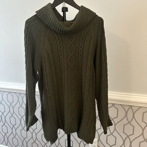 Woman’s Hunter Green Cable Knit Cowl Neck Pullover Sweater No Name 100% Cotton
